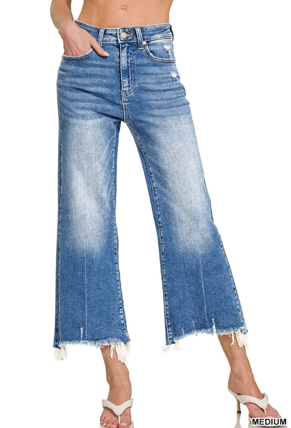 Zenana MID RISE STRAIGHT RAW HEM DENIM PANTS