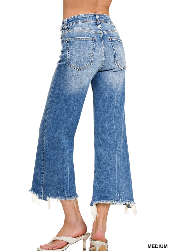 Zenana MID RISE STRAIGHT RAW HEM DENIM PANTS