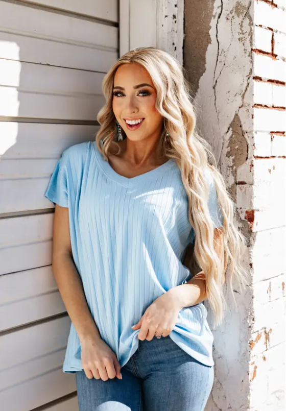 Casual Thick Ribbed V Neck Top