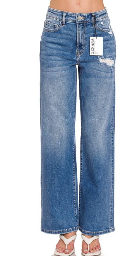 Zenana High Waist Straight Leg Medium Wash Denim Pants