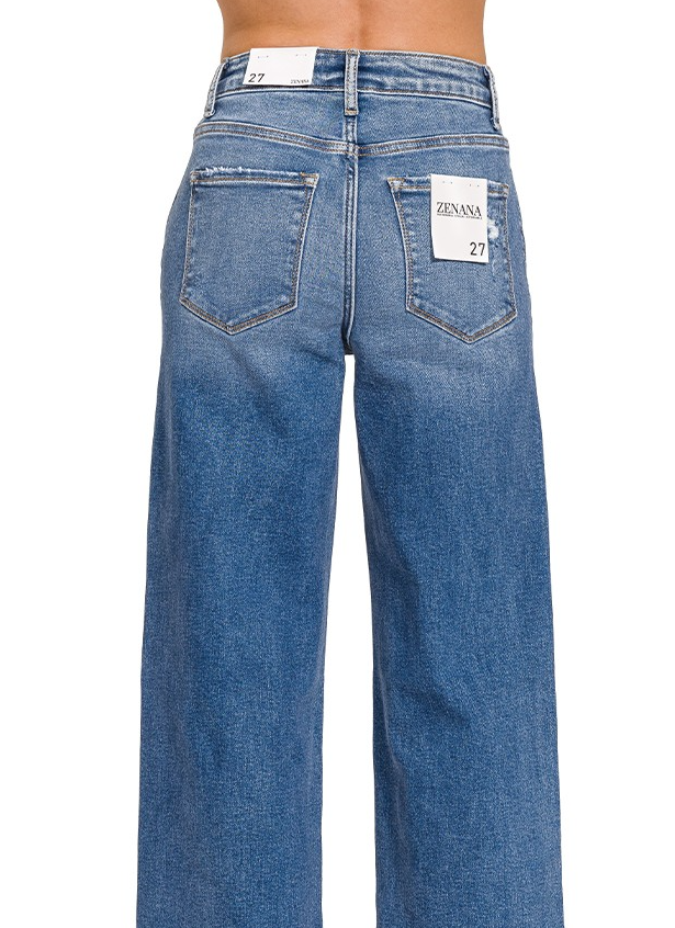 Zenana High Waist Straight Leg Medium Wash Denim Pants