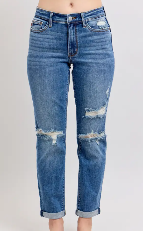 Judy Blue Vintage Wash Boyfriend Fit w/ Destroy