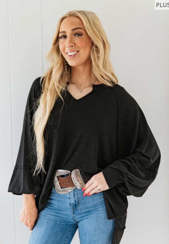 Plus Size Flowy Split Neck Top