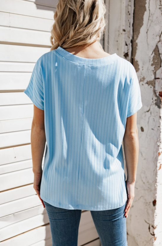 Casual Thick Ribbed V Neck Top