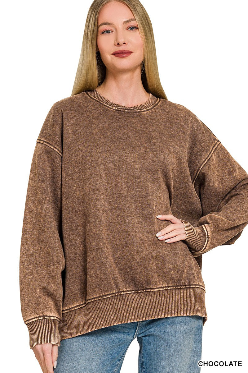Zenana Acid Wash Women's Oversized Fleece Pullover – The Shop