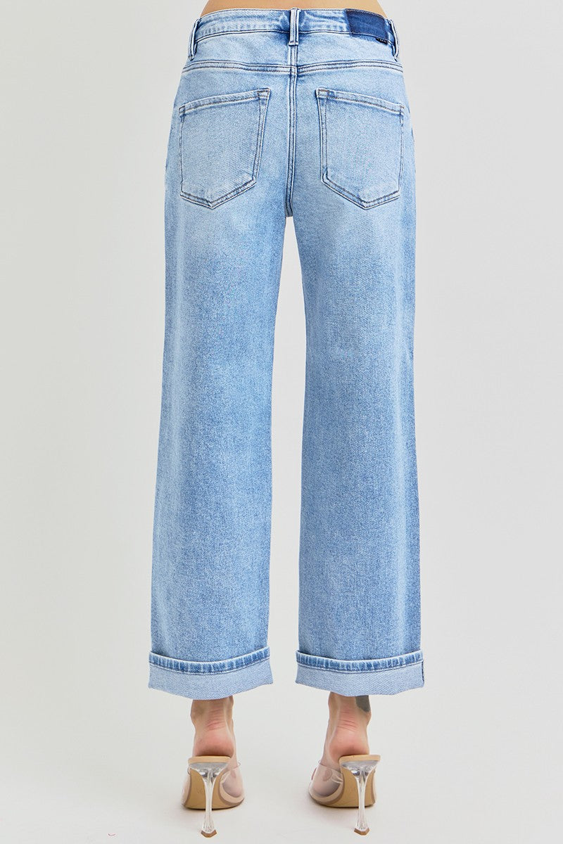 Risen Plus Size High Rise Ankle Barrel Turn Up Cuffed