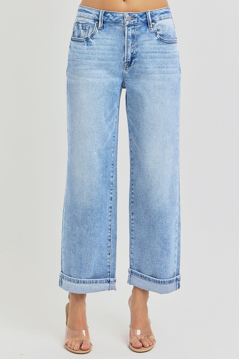 Risen Plus Size High Rise Ankle Barrel Turn Up Cuffed