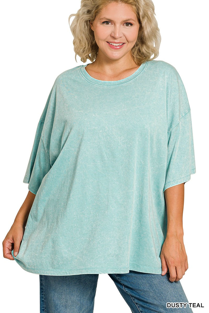 Zenana Plus Acid Wash Cotton Boyfriend Box Tee Plus Size – The