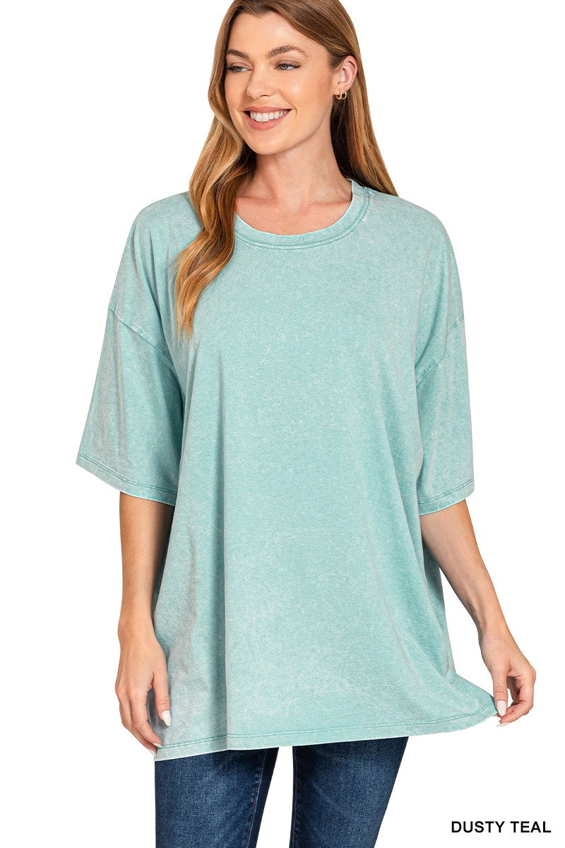 Zenana Acid Wash Cotton Drop Shoulder Boyfriend Box Tee – The Shop