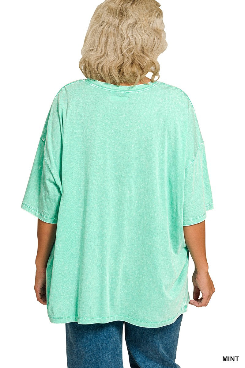 Zenana Plus Acid Wash Cotton Boyfriend Box Tee Plus Size – The