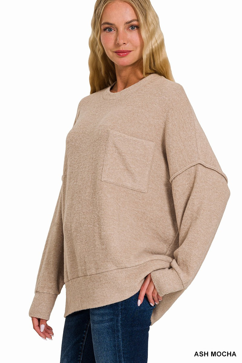 Zenana Brushed Melange Drop Shoulder Oversized Sweater