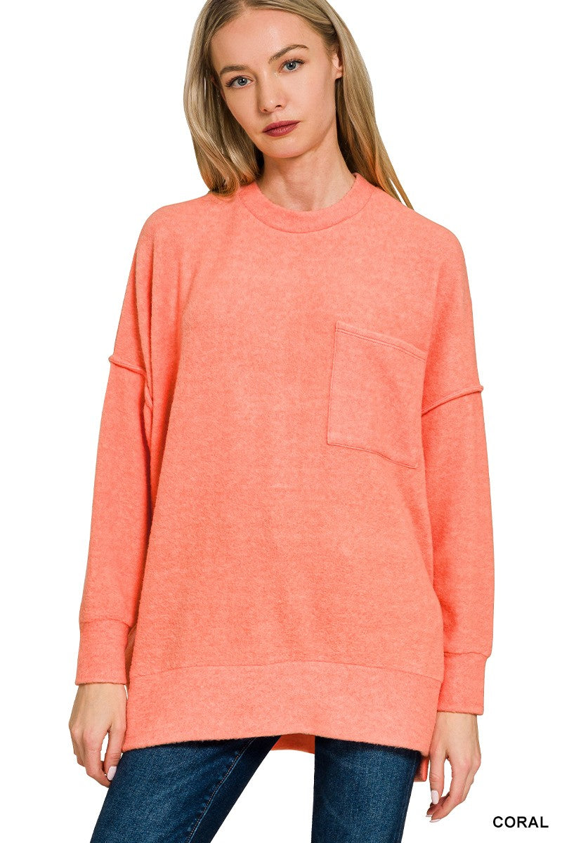 Zenana Brushed Melange Drop Shoulder Oversized Sweater