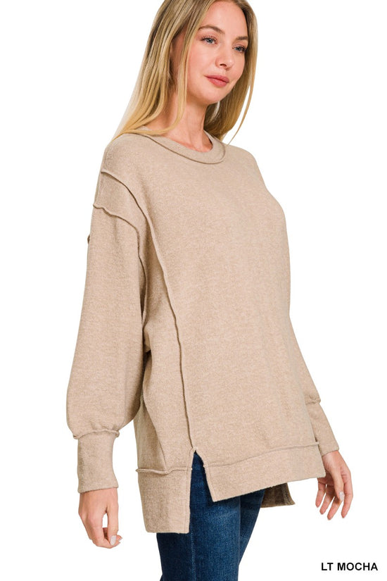 Zenana Brushed Melange Hacci Oversized Sweater