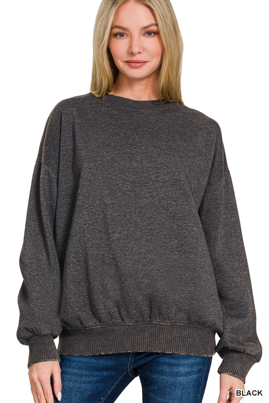 Zenana Acid Washed Fleece Oversized Pullover