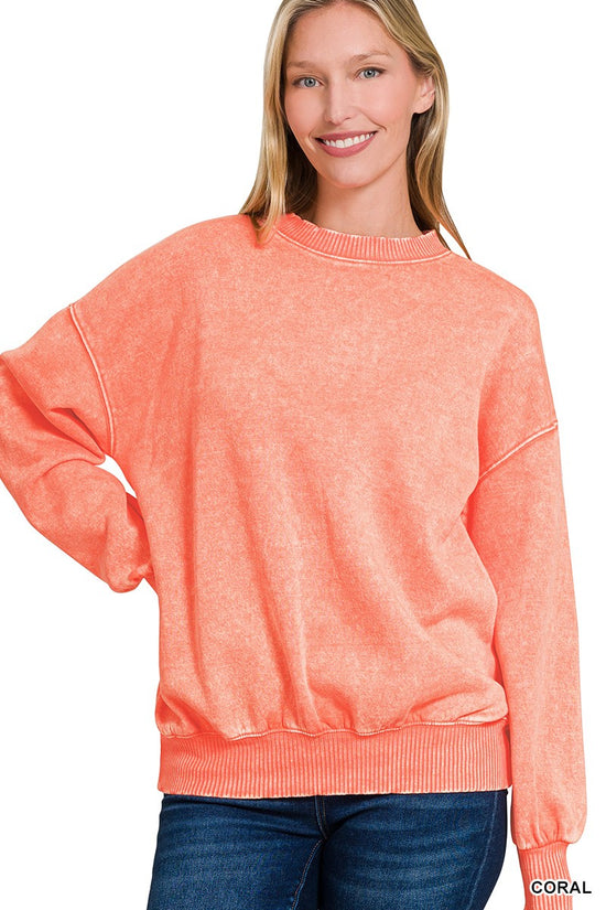 Zenana Acid Washed Fleece Oversized Pullover