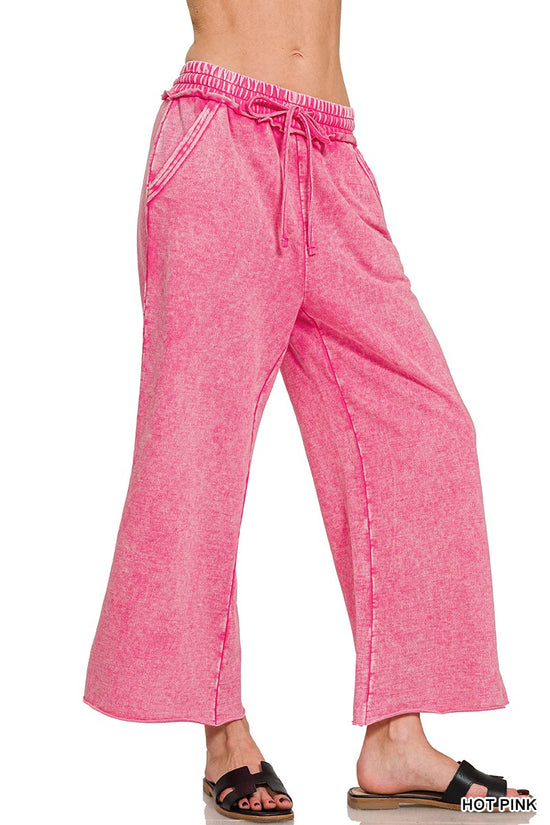 Zenana Acid Wash Fleece Palazzo Sweatpants