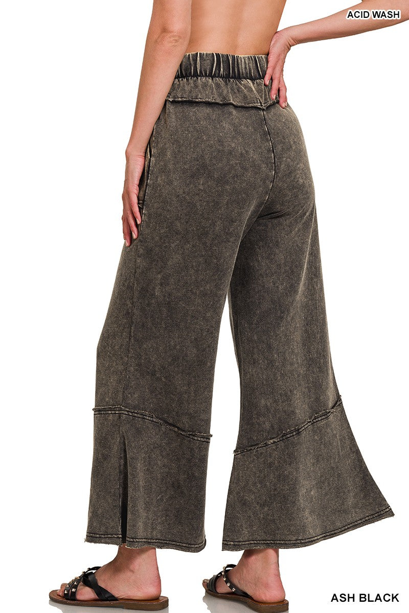 Zenana Exposed Flare Hem Pants With Pockets