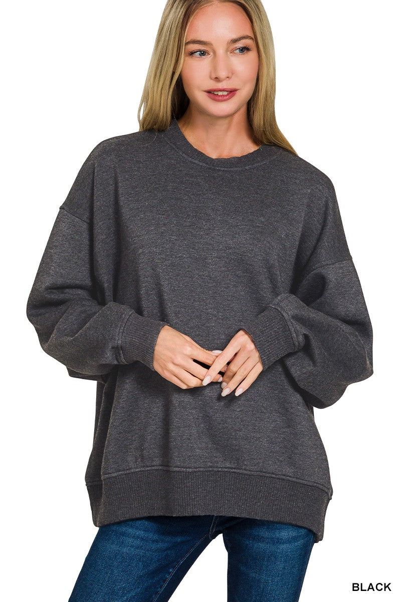 Zenana Acid Wash Oversized Fleece Pullover