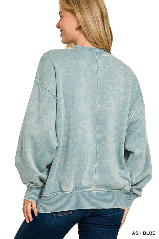 Zenana Acid Wash Oversized Fleece Pullover