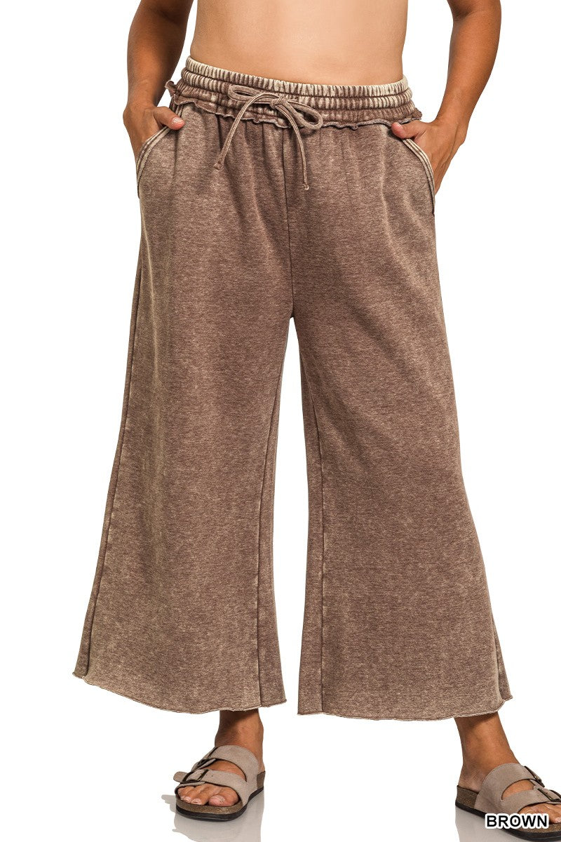 Zenana Acid Wash Fleece Palazzo Sweatpants
