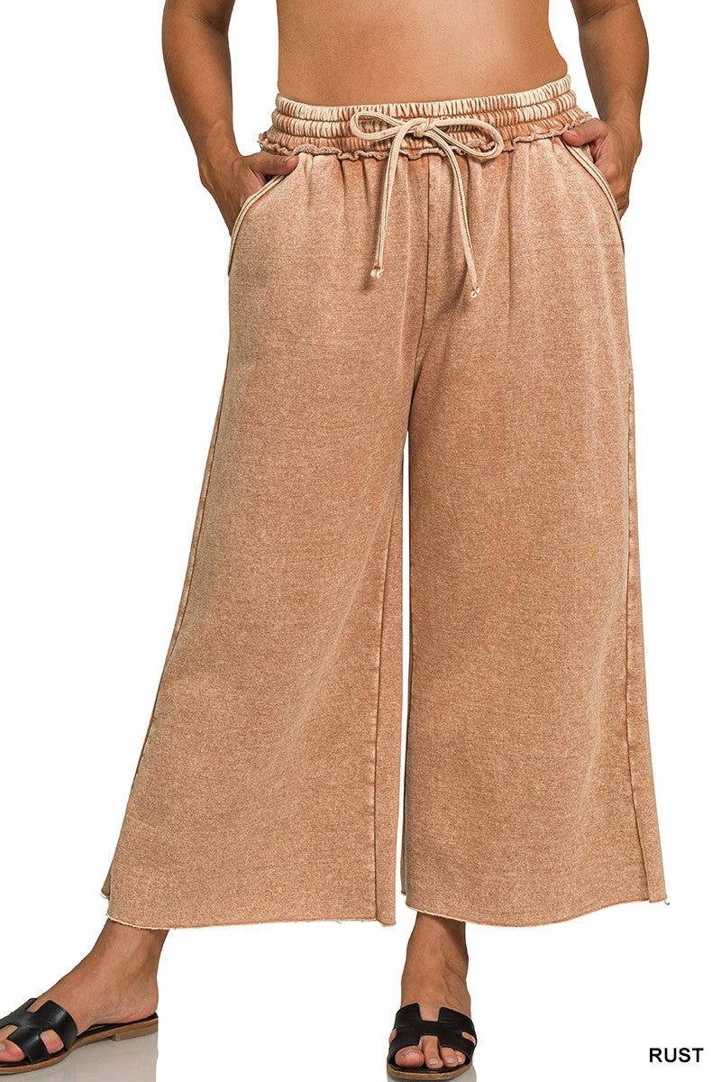 Zenana Acid Wash Fleece Palazzo Sweatpants
