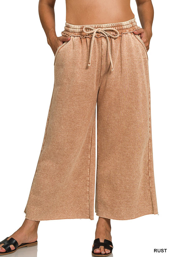 Zenana Acid Wash Fleece Palazzo Sweatpants