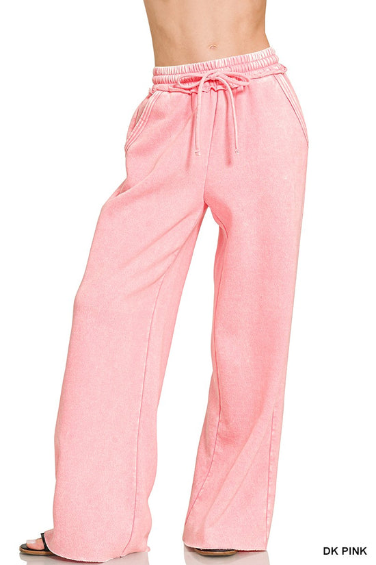 Zenana Acid Wash Fleece Palazzo Sweatpants
