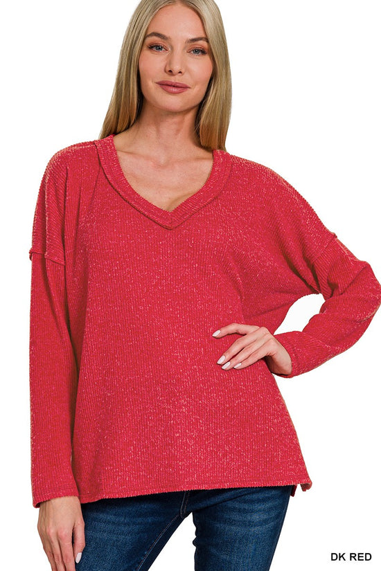 Zenana Ribbed V Neck Drop shoulder sweater