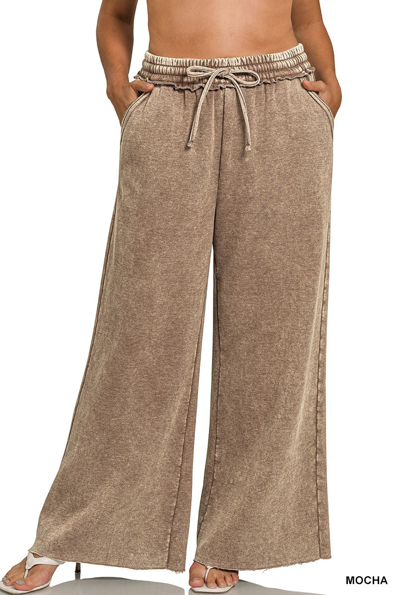 Zenana Acid Wash Fleece Palazzo Sweatpants