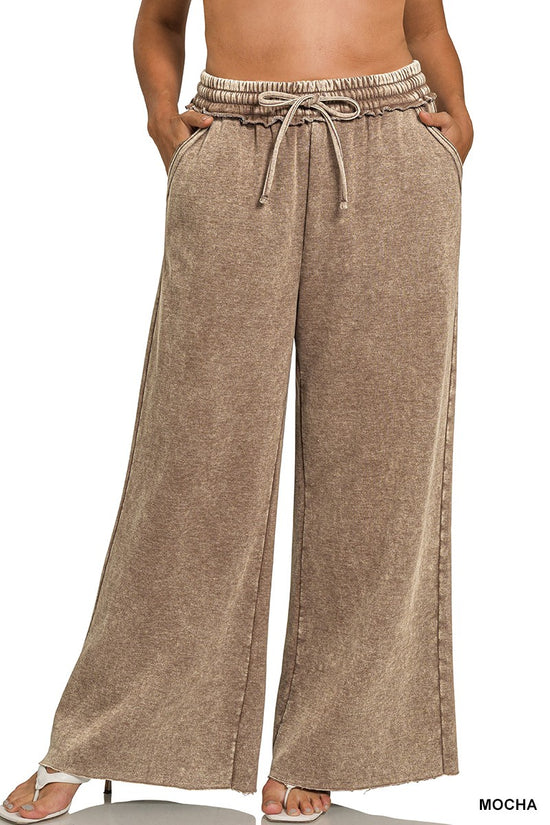 Zenana Acid Wash Fleece Palazzo Sweatpants