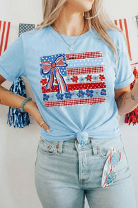 66DISCO - Faux Patchwork Printed Coquette Flag 4th of July Tee (S-3XL)