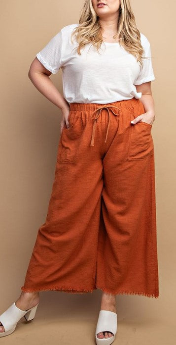 GIGIO Frayed Wide Leg Pants with Pockets