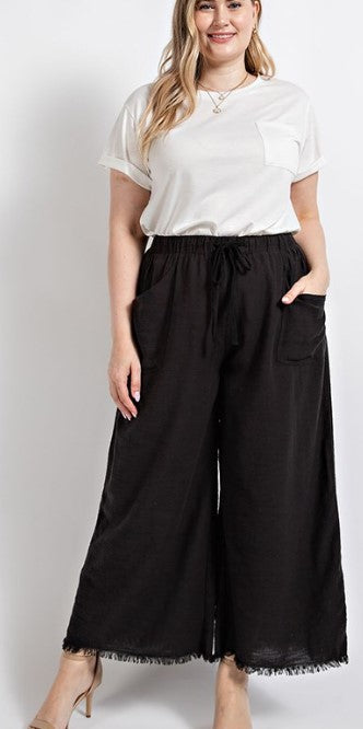 GIGIO Frayed Wide Leg Pants with Pockets