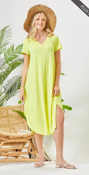 Plus Size Beautiful Solid Midi Dress with Dolphin Hemline