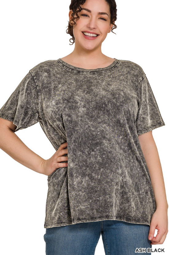 Zenana WASHED SHORT SLEEVE TOP