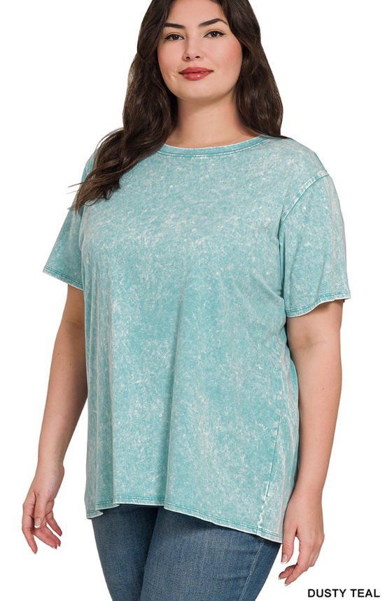 Zenana WASHED SHORT SLEEVE TOP