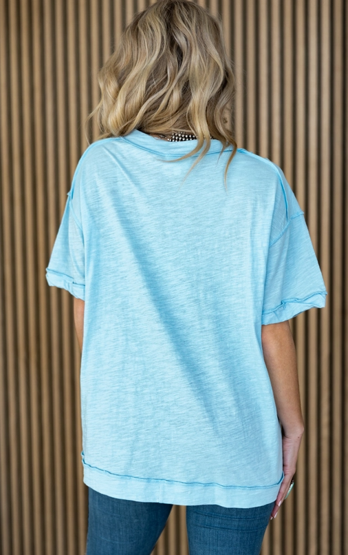 Raw Edge Detail Cotton V Neck Top