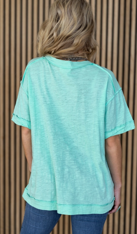 Raw Edge Detail Cotton V Neck Top