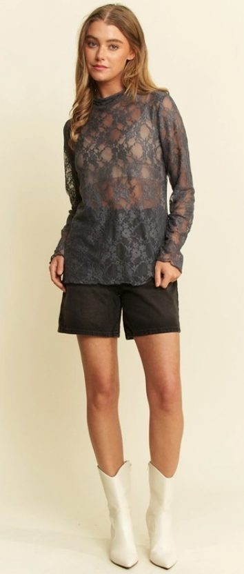 Floral Print Lace Long Sleeve Top