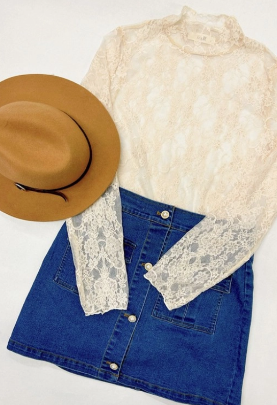 Floral Print Lace Long Sleeve Top