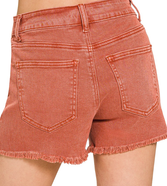 Zenana Acid Washed Frayed Cutoff Hem White