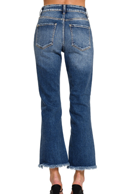 Zenana Distressed Knee And Hem Denim Pants