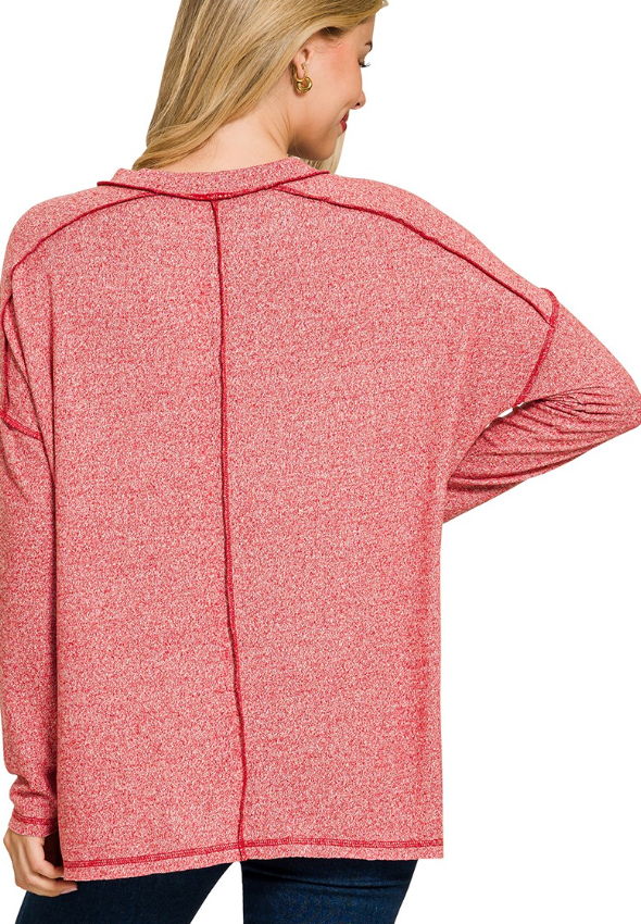 Zenana Soft Melange Hacci Exposed Seam Hi-low Tee