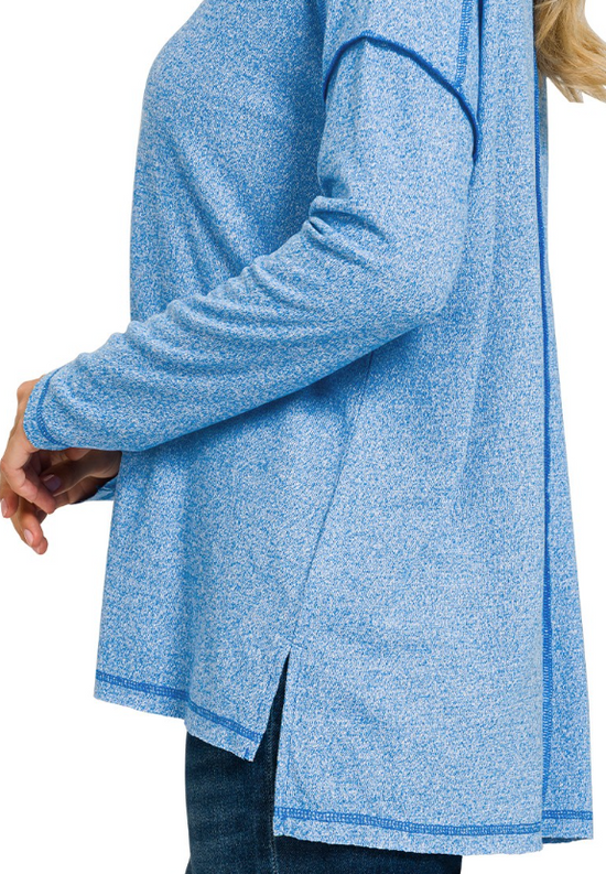 Zenana Soft Melange Hacci Exposed Seam Hi-low Tee
