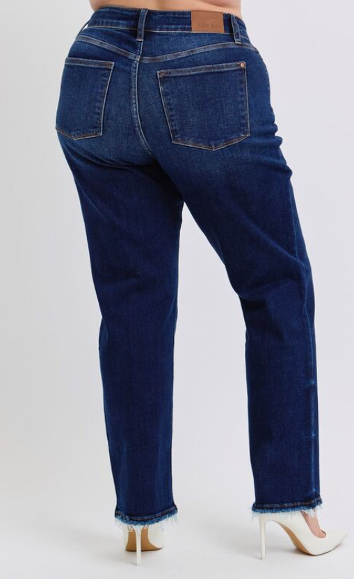Judy Blue Mid Rise Straight Leg with Fray Hem - Plus
