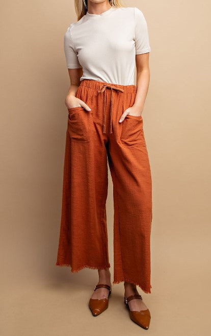 GIGIO Frayed Wide Leg Pants with Pockets