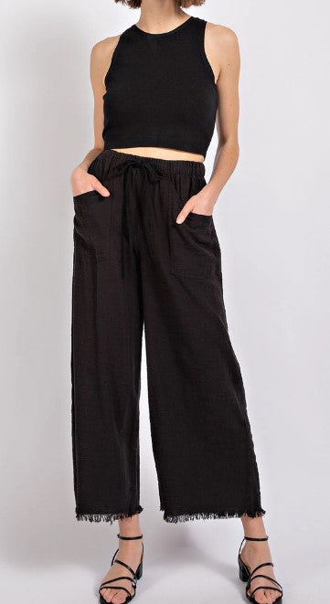 GIGIO Frayed Wide Leg Pants with Pockets