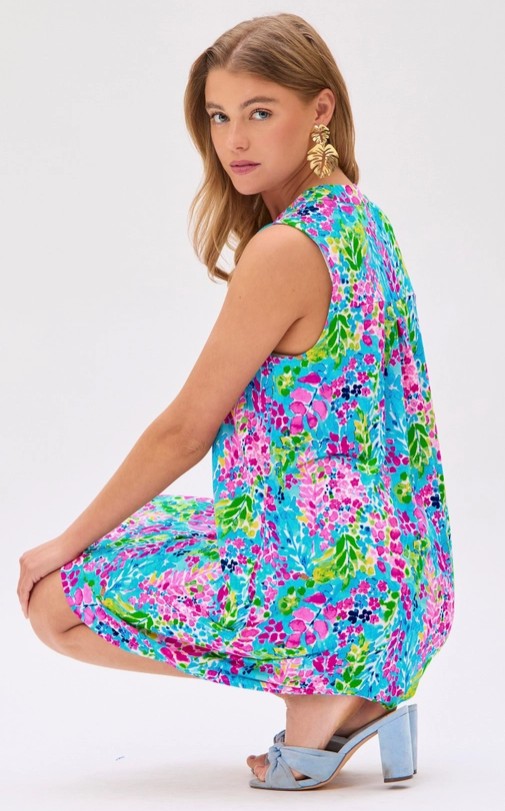 Floral Print Lizzy Back Pleat Detail Mini Dress