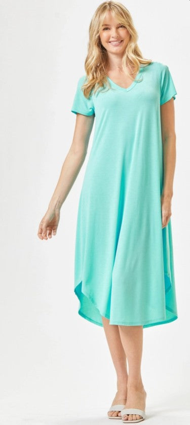 Plus Size Beautiful Solid Midi Dress with Dolphin Hemline