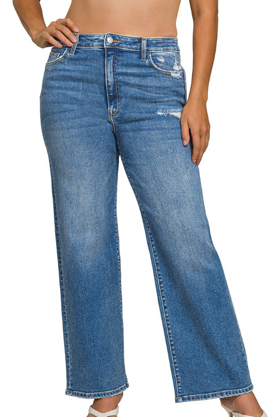 Zenana Plus High Waist Straight Leg Denim Pants